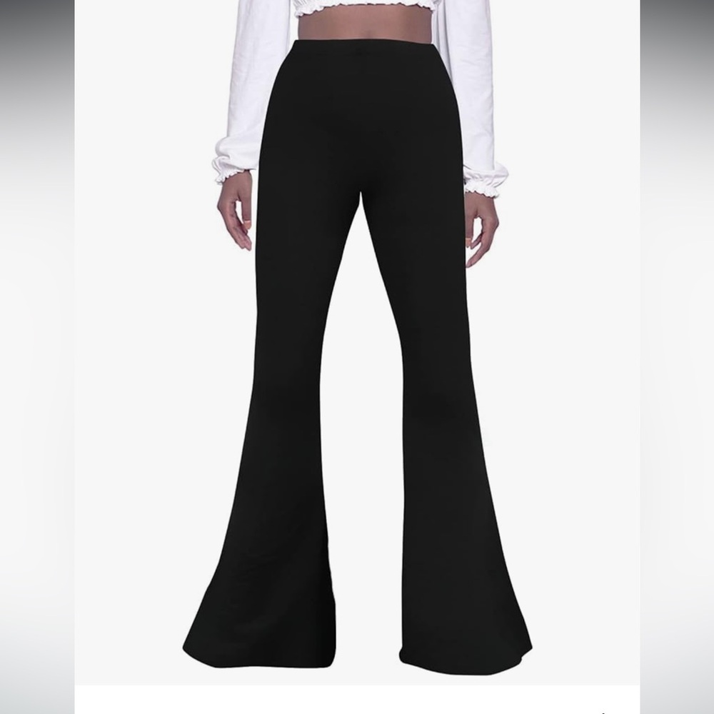 Guolezeev High Waisted Bellbottom Flare 70s Black Pants NWT - Picture 10 of 12